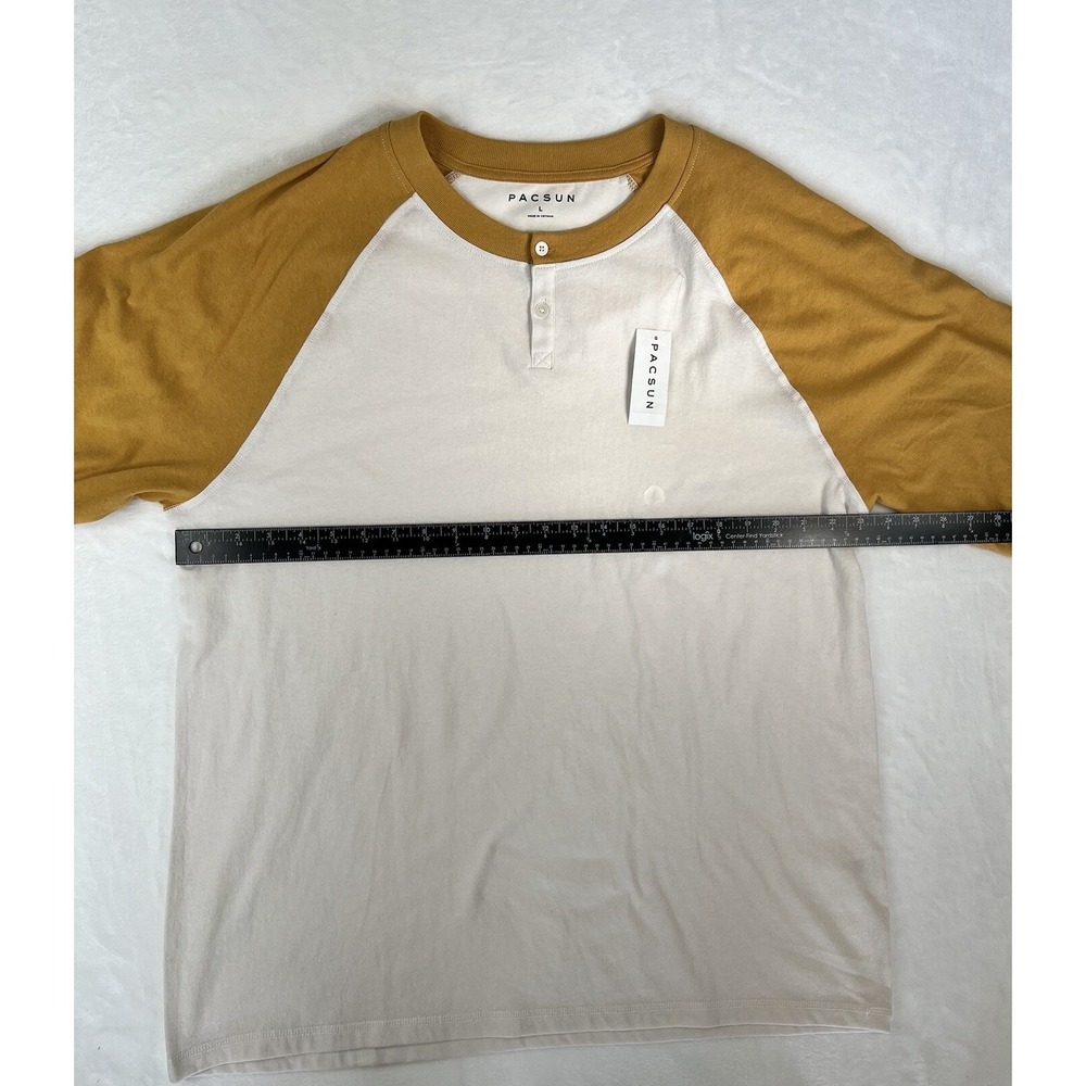 Pacsun Men's Size Large White Gold Raglan Sleeve Shirt - Picture 8 of 11